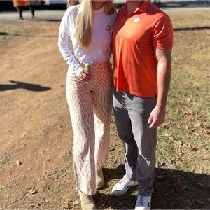 Orange and white wavy Zara wide leg pants